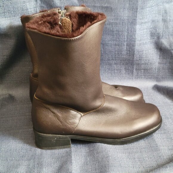 TOE WARMERS Womens 6.5 Shelter Boots Fur Lined Leather Winter Snow Brown Vtg - Picture 1 of 5